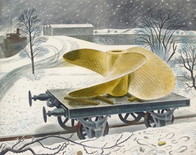 20वीं सदी की शुरुआत में एक रेलवे ट्रक पर जहाज का पेंच द्वारा एरिक Ravilious