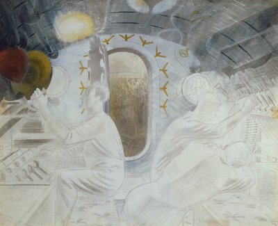 काम नियंत्रण जब जलमग्न, c.1940 (कागज पर पेंसिल और wc) द्वारा एरिक Ravilious