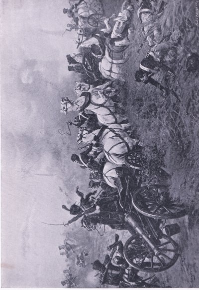 18 जून 1815 को वाटरलू में 52 वीं ऑक्सफ़ोर्डशायर लाइट इन्फैंट्री रेजिमेंट द्वारा फ्रांसीसी बैटरी पर कब्जा, भूमि और समुद्र पर ब्रिटिश लड़ाई से चित्रण, 1915 द्वारा अर्नेस्ट क्रॉफ्ट्स