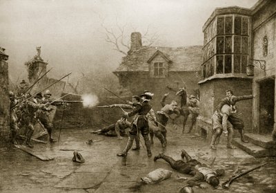 गनपाउडर Conpirators का अंतिम स्टैंड, 1606, &39;हचिन्सन की कहानी ब्रिटिश राष्ट्र की कहानी&39;, c.1923 द्वारा अर्नेस्ट क्रॉफ्ट्स