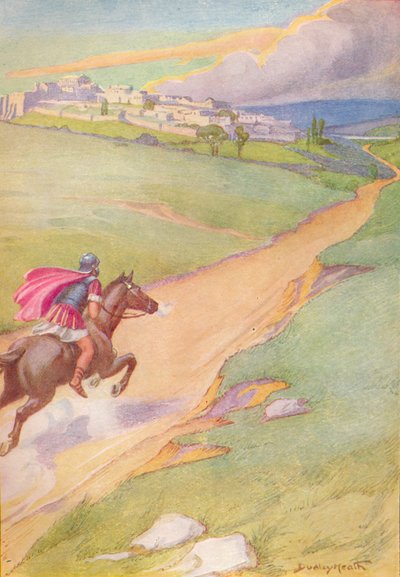 एक दूत को अपने घोड़े को शहर की ओर जाते देखा गया, c1912 1912 द्वारा अर्नेस्ट डडली हीथ