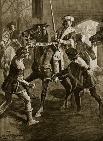 एडवर्ड IV आर्कबिशप के हर्टफ़ोर्डशायर मैनर, 1470, &39;हचिन्सन की ब्रिटिश राष्ट्र की कहानी&39; से चित्रण से उड़ता है, c.1923 द्वारा अर्नेस्ट प्रेटर
