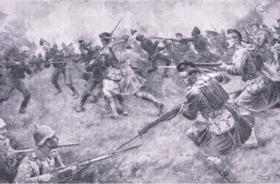 वेवरली बुक को लिमिटेड, c.1920 द्वारा प्रकाशित ग्रेट वॉर वॉल्यूम 3 के इतिहास से लंदन स्कॉटिश के गैलेंट चार्ज द्वारा अर्नेस्ट प्रेटर
