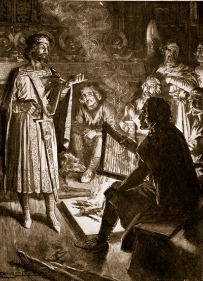 किंग कैन्यूट एंड द पोएट, &39;हचिन्सन स्टोरी ऑफ द ब्रिटिश नेशन&39; का चित्रण, c.1920 द्वारा अर्नेस्ट प्रेटर