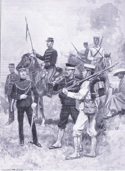 जापानी सैनिकों के प्रकार, चित्रण रसो-जापानी युद्ध का इतिहास, खंड 1, c.1900 द्वारा अर्नेस्ट प्रेटर