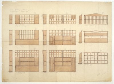 अंग्रेजी ओक, 1906 में चीन रैक, साइडबोर्ड और ड्रेसर के लिए डिजाइन (कागज पर पेंसिल और डब्ल्यूसी) द्वारा अर्नेस्ट विलियम गिम्सन