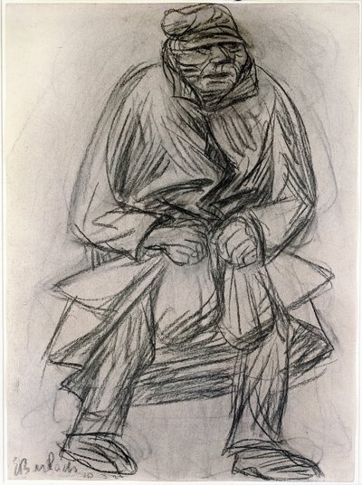 एक भिखारी का चित्र। अर्न्स्ट बारलाच द्वारा चित्र (1870-1938) आधुनिक कला के न्यूयॉर्क संग्रहालय द्वारा अर्न्स्ट बारलाच