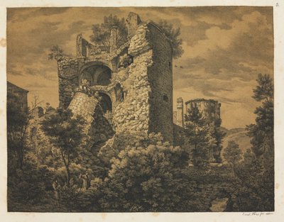 हीडलबर्ग कैसल के छह दृश्य: टॉवर, 1820। द्वारा अर्नस्ट फ्राइज़
