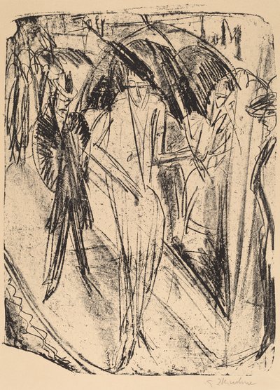 लेडी इन द रेन, 1914। द्वारा अर्नस्ट लुडविग किरचनर