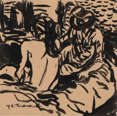 एक बिस्तर इसाबेला और एक छोटी लड़की पर दो जुराबें, c. 1906. द्वारा अर्नस्ट लुडविग किरचनर