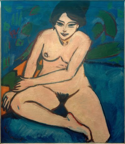 नीले रंग की पृष्ठभूमि पर नग्न द्वारा Ernst Ludwig Kirchner