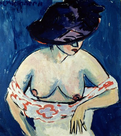 हाफ-नेकेड वुमन विद ए हाट, 1911 द्वारा Ernst Ludwig Kirchner