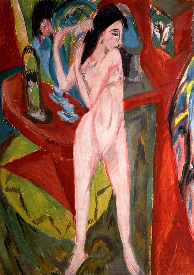 नग्न महिला अपने बालों को कंघी द्वारा Ernst Ludwig Kirchner