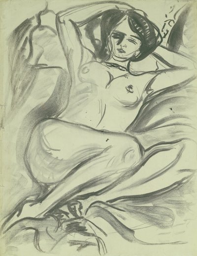 रिकल्डिंग न्यूड (इसाबेला), 1906 (कागज पर चारकोल) द्वारा अर्नस्ट लुडविग किरचनर