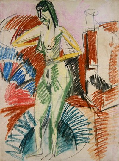 खड़ी महिला नग्न, एक टब में द्वारा Ernst Ludwig Kirchner