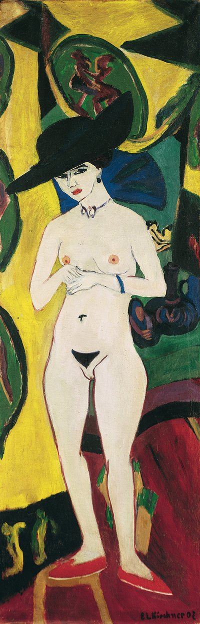 टोपी के साथ खड़े नग्न द्वारा Ernst Ludwig Kirchner