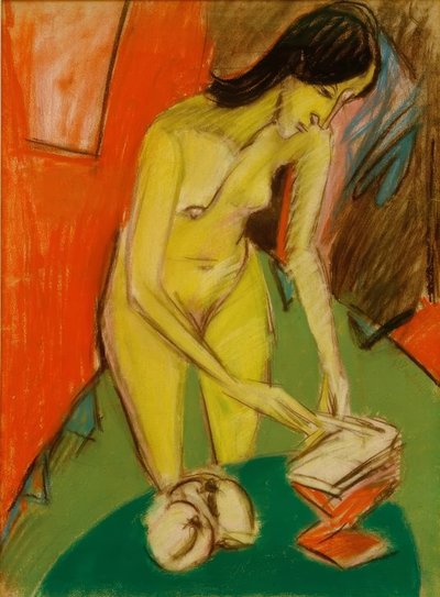 मेज पर नग्न महिला खड़ी है द्वारा Ernst Ludwig Kirchner