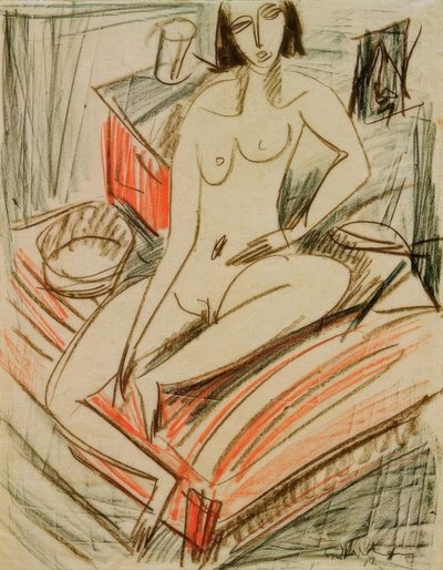 महिला नग्न, बिस्तर पर बैठी द्वारा Ernst Ludwig Kirchner