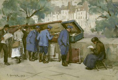 फ्रांसीसी सैनिकों और सीनिन के साथ बाउक्विनिस्ट्स, 1917 (हल्के भूरे रंग के कागज पर wc) द्वारा एथेल हंटर