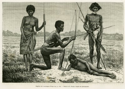 य्रिगा पर्वत के नेग्रिटोस। एडोर्ड चार्टन (1807-1890), हैचेट, पेरिस द्वारा निर्देशित, ले टूर डू मोंडे 1886 में, अल्फ्रेड मार्चे (1844-1898) द्वारा फिलीपींस में छह साल, लुकोन और पलाऊन की कहानी को चित्रित करने के लिए ई.रोनजट द्वारा उत्कीर्णन। द्वारा एटिने एंटोनी यूजीन रोनजत