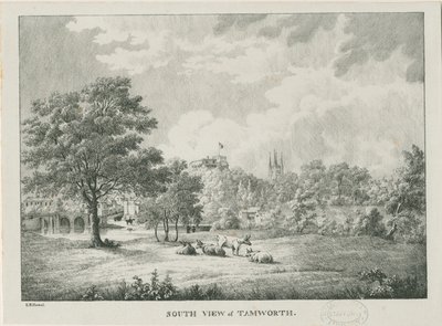 टैमवर्थ - साउथ से दूर का दृश्य: लिथोग्राफ, एनडी [1796-1865] द्वारा एटिने ब्रूनो हमेल