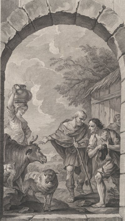 पेरिस में फाउंडलिंग्स का चैपल: एक झोपड़ी के सामने चरवाहों का समूह, 1757। द्वारा एटियेन फ़ेसार्ड