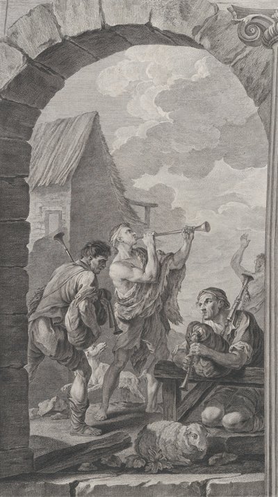 पेरिस में संस्थापकों का चैपल: चरवाहों का समूह: तुरही के खिलाड़ी और मी..., 1754। द्वारा एटियेन फ़ेसार्ड