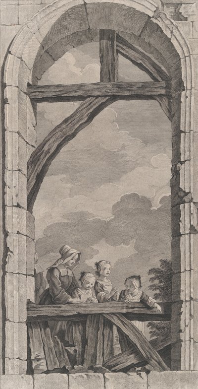 पेरिस में फाउंडलिंग्स का चैपल: क्रेक देख रही नन और छोटी लड़कियां..., 1756। द्वारा एटियेन फ़ेसार्ड