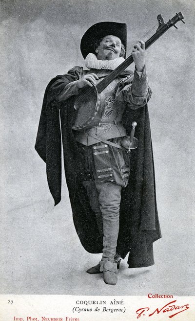 कॉन्सटेंट पोपी उर्फ कोक्वेलिन ऐने (1841 - 1909) साइरानो डी बर्जरैक (फोटो) की पोशाक में फोटो खिंचवाया गया द्वारा एटिने नेउर्दिन