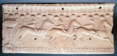 घुड़सवार (पत्थर) की राहत के साथ पट्टिका द्वारा Etruscan Etruscan