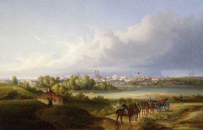 म्यूनिख का एक दृश्य और ईसर नदी, 1838 द्वारा यूजीन एडम