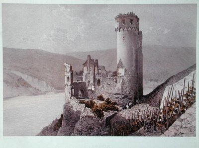 राइन वैली में श्लॉस एहरेनफेल्स, c.1863 (कलर लिथो) द्वारा यूजीन (बाद में) सिसरि