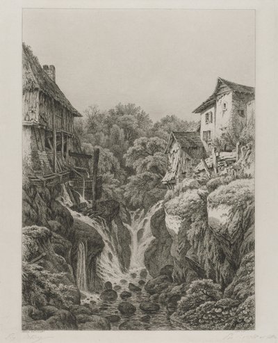 Aix-les-Bains, 1856 के पास चक्की और जलप्रपात। द्वारा यूजीन ब्लेरी