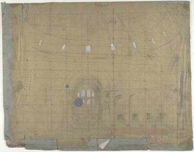 ओपरा, पेरिस में एक स्टेज सेट के लिए डिजाइन: चर्च इंटीरियर, 1830-90। द्वारा यूजीन सिसेरी