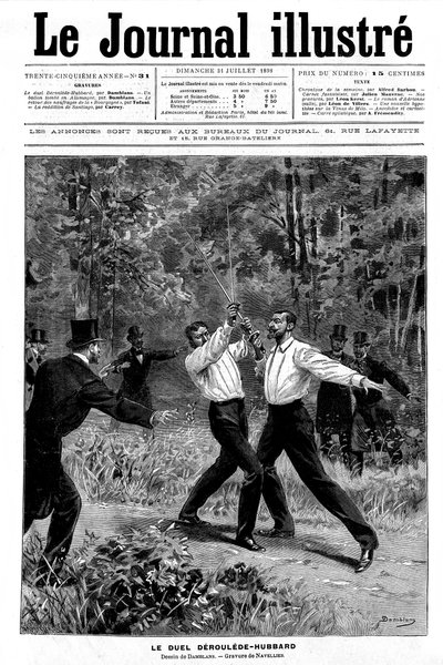 31 जुलाई 1898 के जर्नल इलस्ट्रस नंबर 31 के "एक" पर डंबल्स की उत्कीर्णन: पॉल डेरौलेडे (1846-1914) और गुस्ताव हबर्ड (1858-1927) के बीच तलवार पर द्वंद्व - गवाहों ने हस्तक्षेप किया - द्वारा यूजीन डंबलान्स