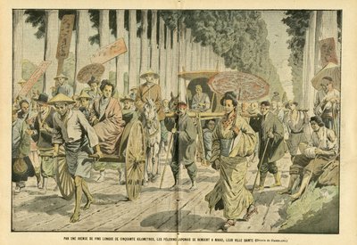 ले पेलेरिन में यूजीन डंबलन्स (1865-1945) का चित्रण, 09/04/05 - पाइन के पचास किलोमीटर लंबे रास्ते से, जापानी पेलेरिन अपने पवित्र शहर निक्को जाते हैं - धर्म विश्वास, जापान, फैशन, पेड़, निक्को - पेलेरिनेजेस द्वारा यूजीन डंबलान्स