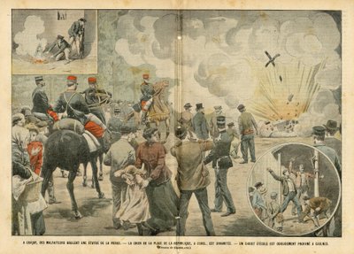 ले पेलेरिन में यूजीन डंबलन्स (1865-1945) का चित्रण, 25/09/04 - ग्रेके में, अपराधियों ने कुंवारी की एक प्रतिमा जलाई - प्लेस डे ला रिपब्लिक का क्रस्ट डायनामाइटी है स्कूल का एक मसीह कौलनेस में अजीब तरह से अपवित्र है - विरोधी लिपिकवाद, धर्म विश्वास द्वारा यूजीन डंबलान्स