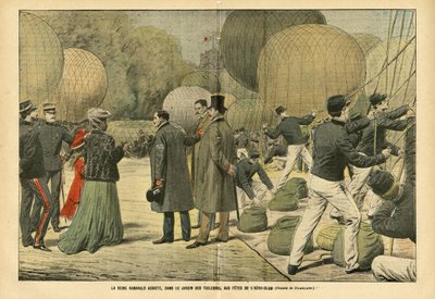 ले पेलेरिन में यूजीन डंबलन्स (1865-1945) का चित्रण, 29/10/05 - क्वीन रानावालो, ट्यूलरीज गार्डन में, एयरो-क्लब पार्टी - बैलून एयरशिप जेपेलिन्स एरोस्टेशन, पेरिस, मेडागास्कर, पब्लिक गार्डन, फॉरेन सॉवरेनर्स, ट्यूलरीज में भाग लेती है। - राणाव द्वारा यूजीन डंबलान्स