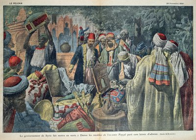 दमिश्क में एमिर फैसल (1883-1923) के सामान की सीरियाई सरकार द्वारा बिक्री, &39;ले पेलेरिन&39; पत्रिका से चित्र, 20 नवंबर 1920 द्वारा यूजीन डंबलान्स