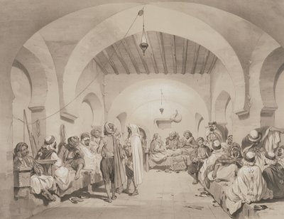 कैफ़े डु दिवान, अल्जीयर्स, एक मात्रा में फ्रांसीसी अभियान बल की स्मृति में, जिसने 1830 में अल्जीयर्स पर कब्जा कर लिया, जिसे एडोल्फ जीन-बैप्टिस्ट बायोट (1810-66) द्वारा उकेरा गया था द्वारा यूजीन फ़्लैंडिन