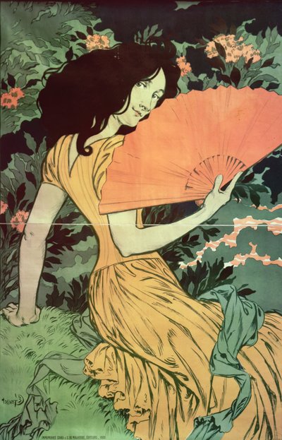 एक फैन के साथ महिला, 1900 द्वारा Eugene Grasset