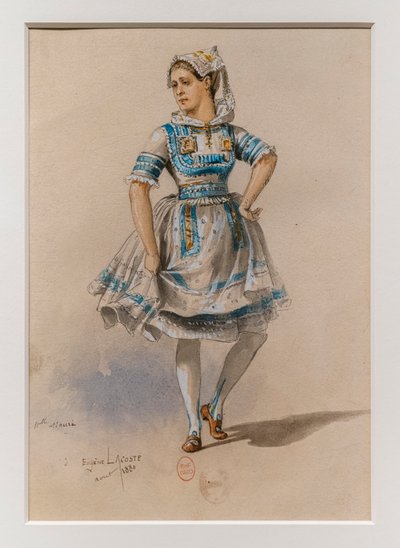 कोरिगेन। चार्ल्स-मैरी विडोर का बैले, कॉस्ट्यूम मॉडल। 1880, कागज पर कलम, जल रंग और गौचे। द्वारा यूजीन लैकोस्टे