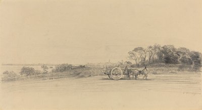 फिगर और कार्ट के साथ ल आइल ऑक्स मोइनेस, सी। 1858. द्वारा यूजीन लुई बौडिन