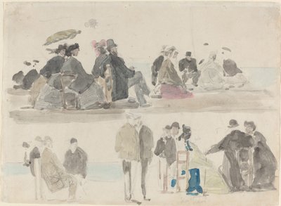 समुद्र तट पर देवियों और सज्जनों, दो रजिस्टरों में, c. 1865. द्वारा यूजीन लुई बौडिन