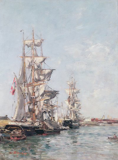 Deauville हार्बर में Quay में तीन-मस्त नाव, c.1888-89 द्वारा यूजीन लुई बौडिन