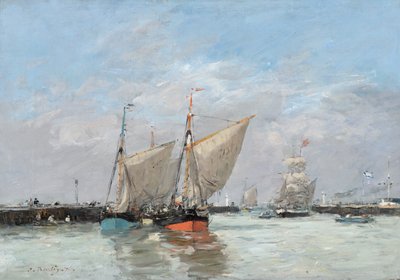 ट्राउविल, द जेट्टीज़, हाई टाइड, 1876 द्वारा Eugene Louis Boudin