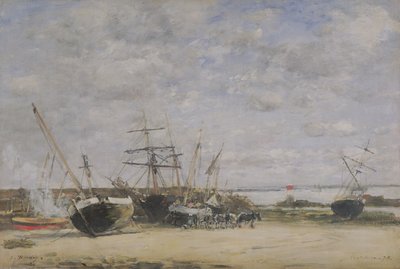 शोरलाइन पर वेसल्स और घोड़े द्वारा Eugene Louis Boudin