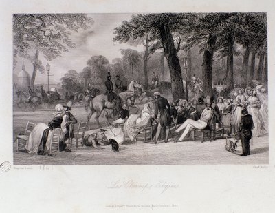 पेरिस में Champs Elysees (Champs-Elysees) पर यात्री और वॉकर। यूजीन लुई लामी द्वारा उत्कीर्णन (1800-1890) 1841 निजी संग्रह द्वारा यूजीन लुई लामिया