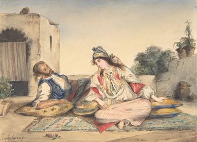 1832 में उनकी छत पर एक मोरक्कन युगल। द्वारा यूजीन डेलाक्रोइक्स