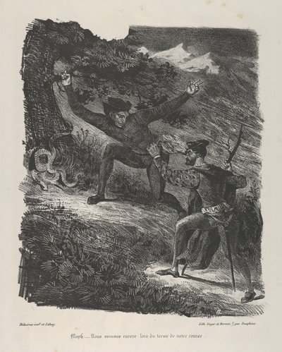 फाउस्ट एंड मेफिस्टोफेल्स इन द हर्ट्ज माउंटेन्स गोएथे, फॉस्ट, 1825-27., 1825-27। द्वारा यूजीन डेलाक्रोइक्स